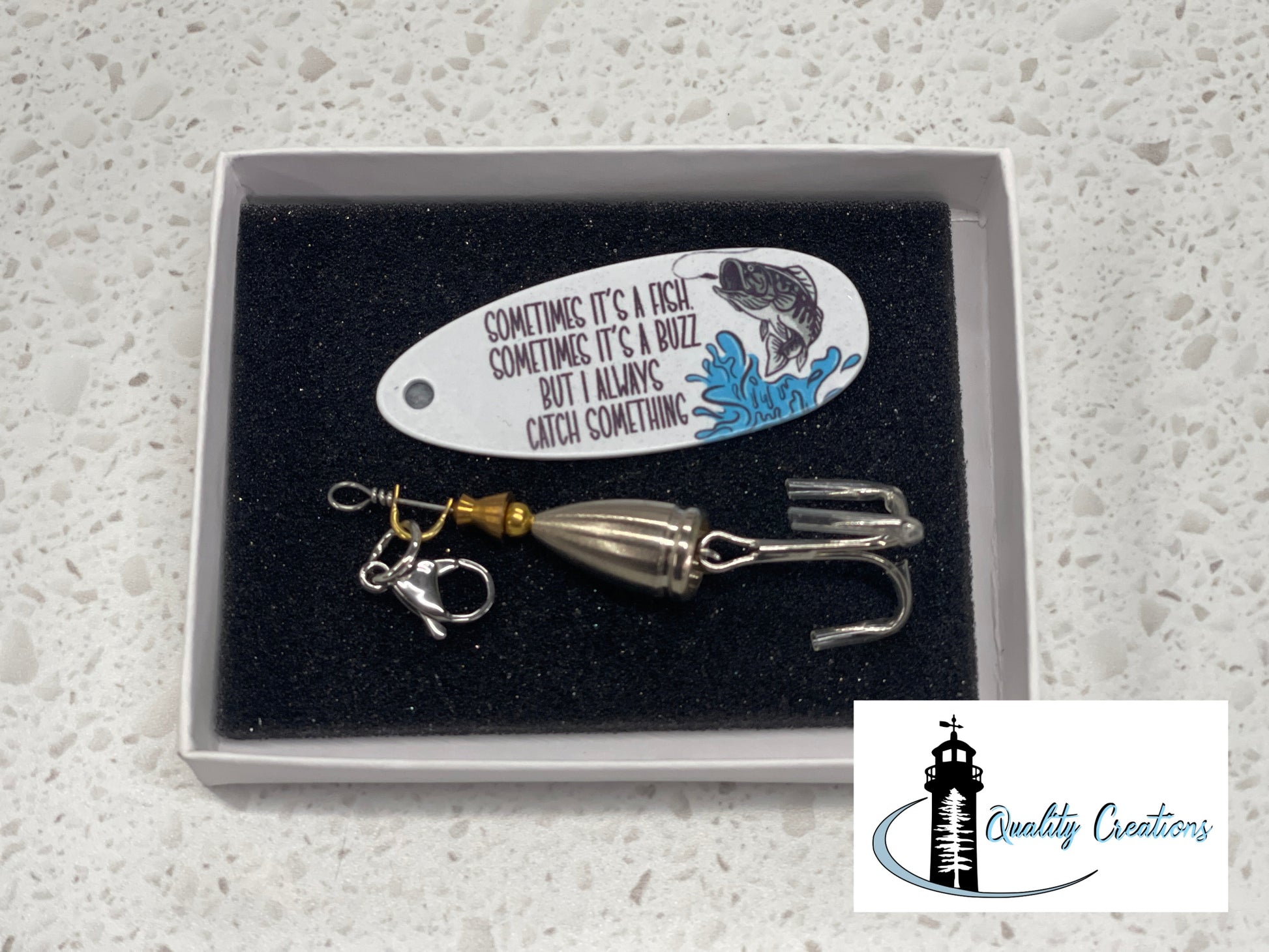 Custom fishing lure with “Sometimes it’s a fish, sometimes it’s a buzz” – funny fisherman gift made in Canada