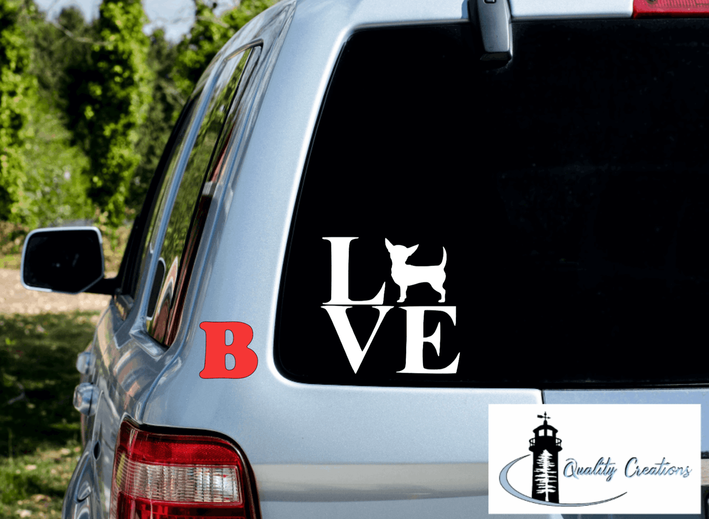 dog decal quality creations Newbrunswick monton canada white font