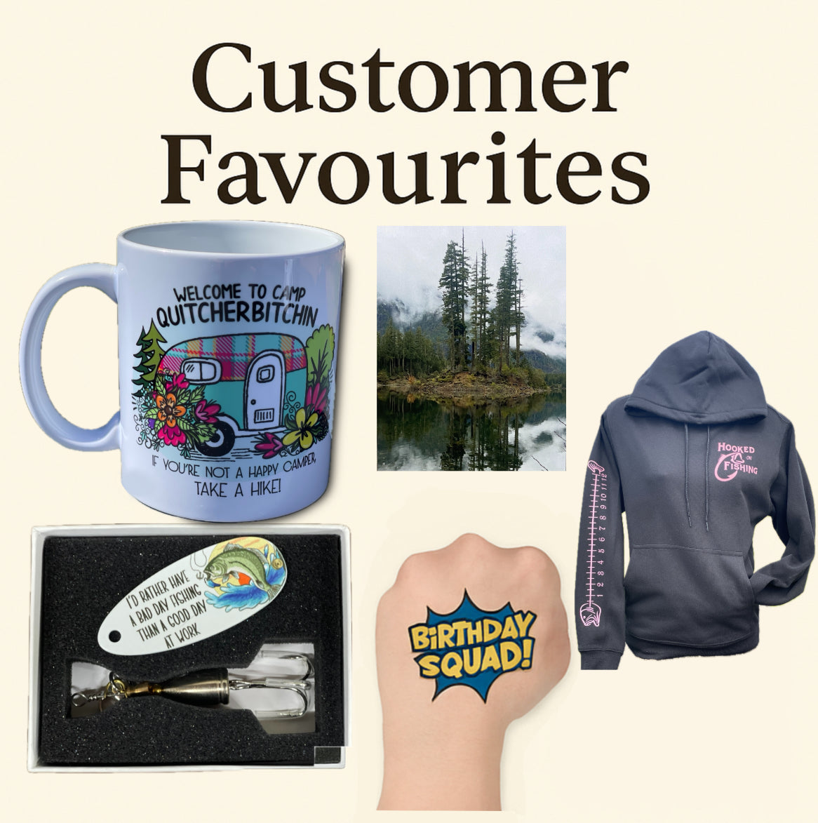 Top customer favourites from Quality Creations – custom hoodies, mugs, tumblers, tattoos, and photo panels made in Canada, Salisbury, New Brunswick, Moncton, Saint John, Ontario 