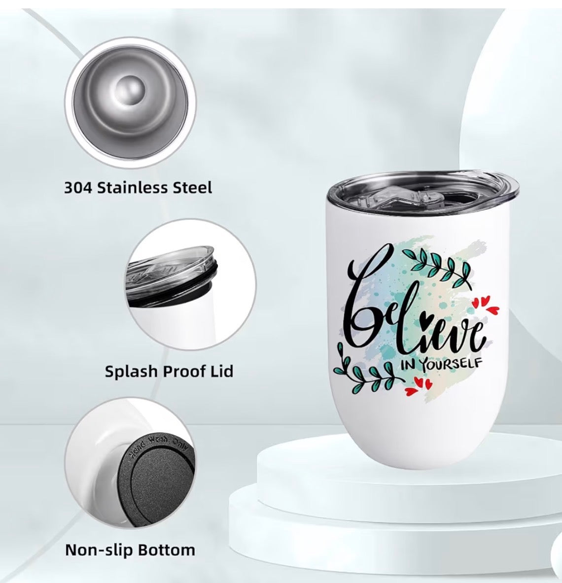 Stemless Wine Tumbler with Lid & Straw – 12oz