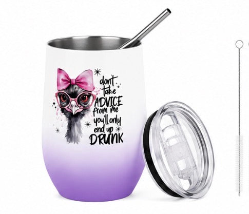 Stemless Wine Tumbler with Lid & Straw – 12oz