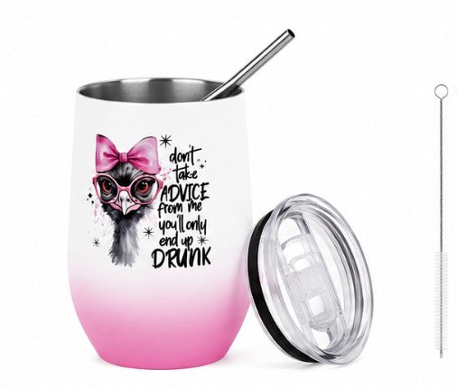 Stemless Wine Tumbler with Lid & Straw – 12oz