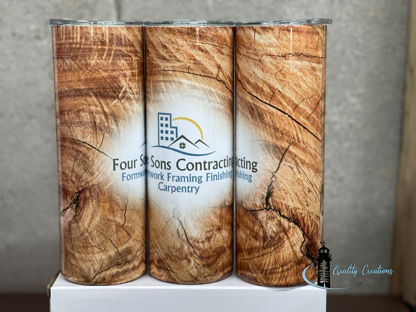 foursonscontracting-tumbler-cup-drink-wood-straw-business-logo-custom-salisbury-moncton-nb-newbrunswick-canada