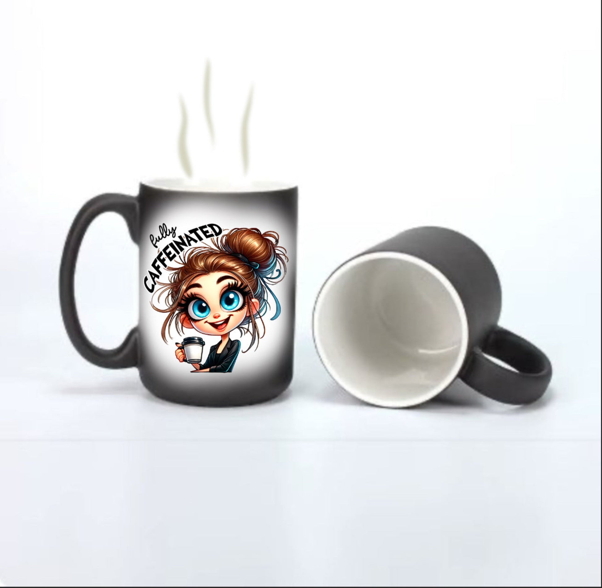15 oz magic mug with before and after caffeine design – colour-changing coffee mug made in Canada, perfect gift for caffeine lovers across Ontario, Alberta, and beyond