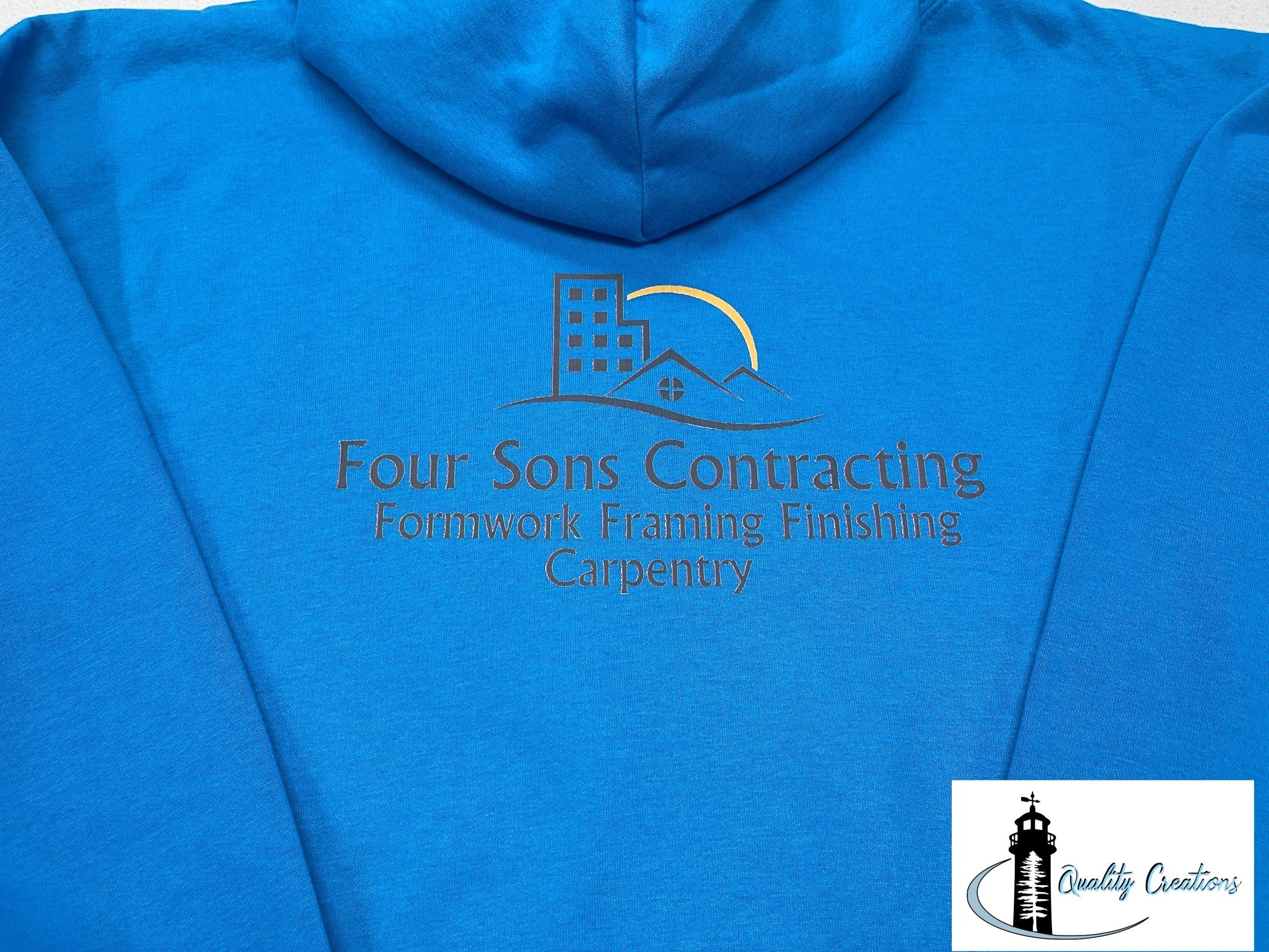 four sons contracting blue hoodie moncton salisbury newbrunswick canada logo business quality creations