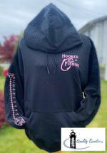 Load image into Gallery viewer, fish measuring on arm with pink font on front with hooked on fishing quality creations canada
