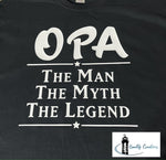 Load image into Gallery viewer, Opa the man the myth the legend adult cotton shirt quality creations canada
