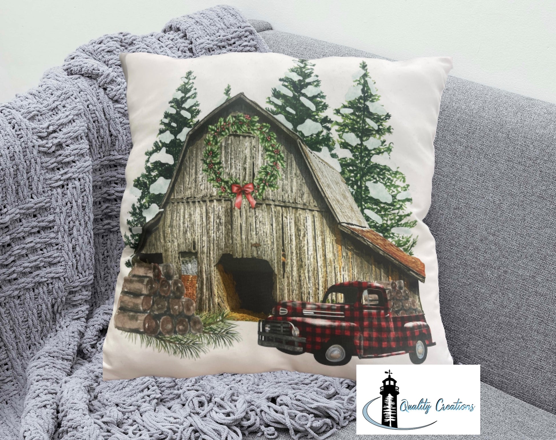 christmas pillow red truck