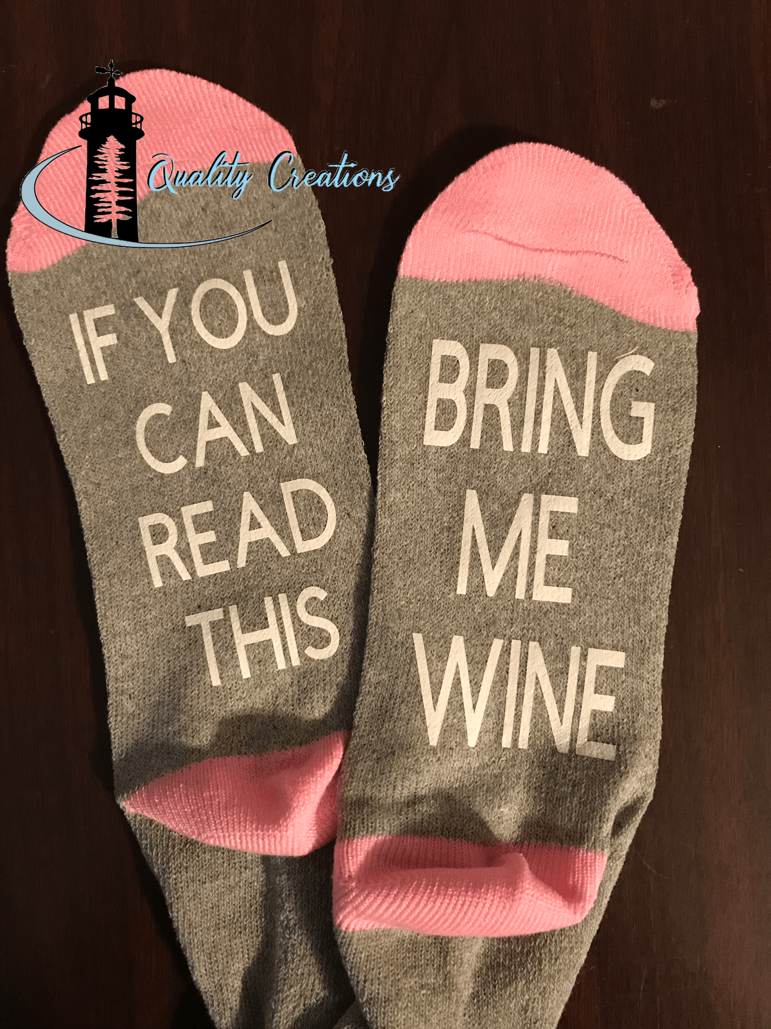 if you can read this wine socks white font pink quality creations Newbrunswick canada